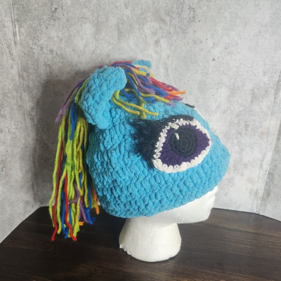 Hand made Crochet Pony My Little Pony Rainbow hat. Adult size - Picture 3 of 9